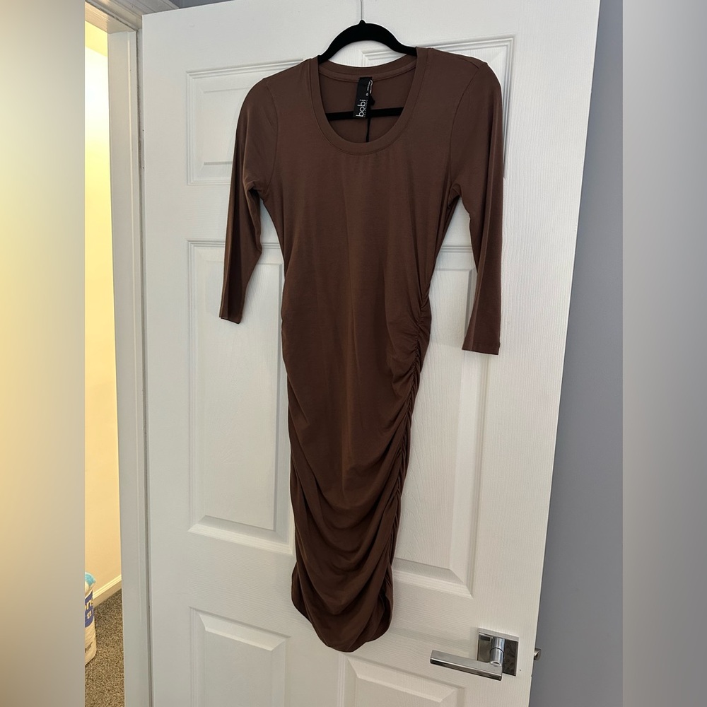 Bobi draped modal jersey dress in coffee, size small NWT